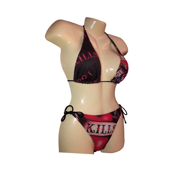 Rare Vintage Ed Hardy “Love Kills” Skull String Bikini Set – Size Small - Picture 5 of 7